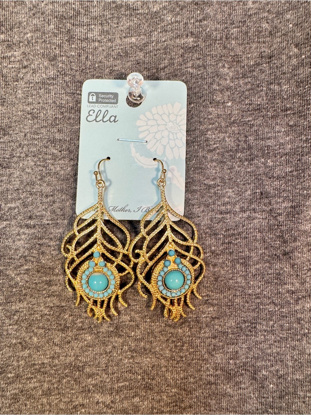 Ella Gold-Tone Teardrop Dangle Earrings with Turquoise Accents